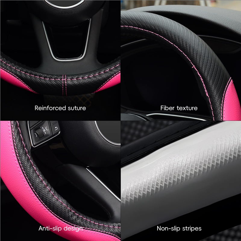 LABBYWAY Microfiber Leather Auto Car Steering Wheel Cover, Universal Fit 15 Inch Anti-Slip Wheel Protector, Pink - Image 5